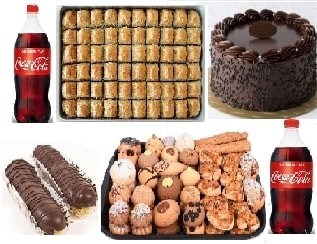 Şahane Kutlama Seti Çikolatalı Pasta Baklava Ekler ve İçecek Kombini